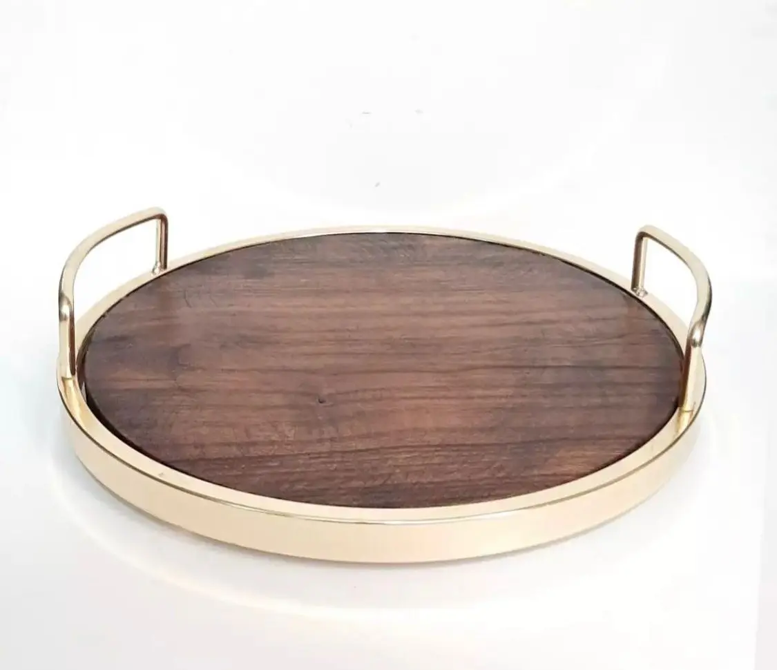 Round Wooden Serving Tray — Handcrafted Export Product by NXTGENEXPORTS, Moradabad